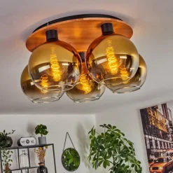 Lampes Dorées-hofstein Plafonnier - Verre Koyoto Écru, Noir, 5 lumières