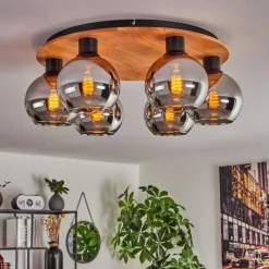 hofstein Plafonnier - Verre Koyoto Écru, Noir, 6 lumières