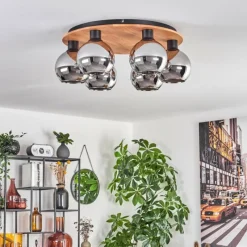 hofstein Plafonnier - Verre Koyoto Écru, Noir, 6 lumières