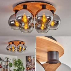 hofstein Plafonnier - Verre Koyoto Écru, Noir, 6 lumières