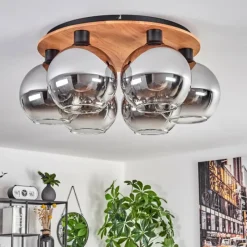 hofstein Plafonnier - Verre Koyoto Écru, Noir, 6 lumières