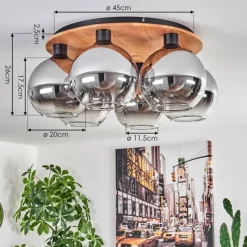 hofstein Plafonnier - Verre Koyoto Écru, Noir, 6 lumières