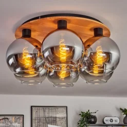 hofstein Plafonnier - Verre Koyoto Écru, Noir, 6 lumières