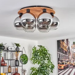 hofstein Plafonnier - Verre Koyoto Écru, Noir, 6 lumières