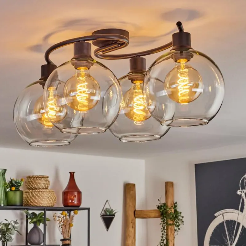 hofstein Plafonnier - Verre Koyoto Clair, 4 lumières