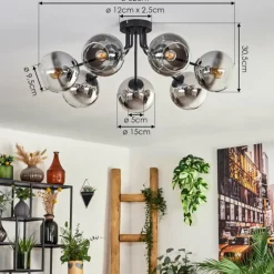 hofstein Plafonnier - Verre Koyoto Chrome, Clair, Fumé, 7 lumières