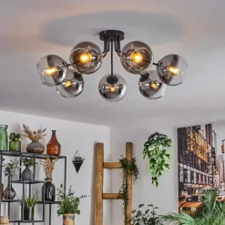 hofstein Plafonnier - Verre Koyoto Chrome, Clair, Fumé, 7 lumières