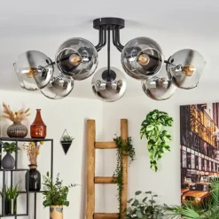 hofstein Plafonnier - Verre Koyoto Chrome, Clair, Fumé, 7 lumières