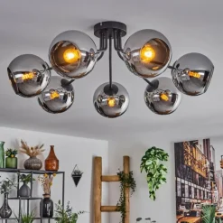 hofstein Plafonnier - Verre Koyoto Chrome, Fumé, 7 lumières