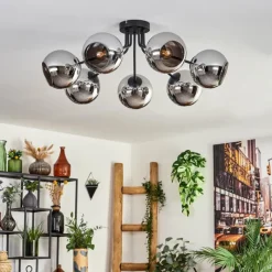 hofstein Plafonnier - Verre Koyoto Chrome, Fumé, 7 lumières