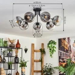 hofstein Plafonnier - Verre Koyoto Clair, Fumé, 7 lumières