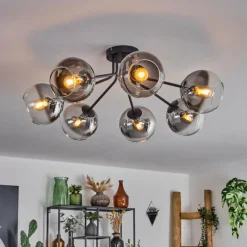 hofstein Plafonnier - Verre Koyoto Clair, Fumé, 7 lumières