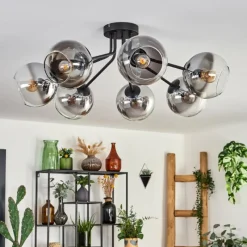 hofstein Plafonnier - Verre Koyoto Clair, Fumé, 7 lumières