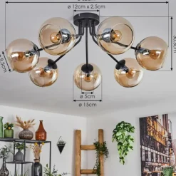 hofstein Plafonnier - Verre Koyoto Ambre, 7 lumières