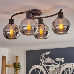 hofstein Plafonnier - Verre Koyoto Chrome, Fumé, 4 lumières