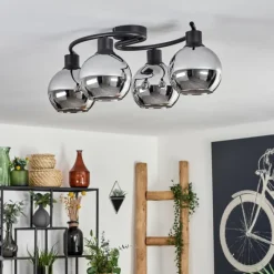 hofstein Plafonnier - Verre Koyoto Chrome, Fumé, 4 lumières