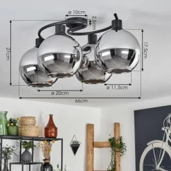 hofstein Plafonnier - Verre Koyoto Chrome, Fumé, 4 lumières