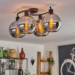 hofstein Plafonnier - Verre Koyoto Chrome, Fumé, 4 lumières