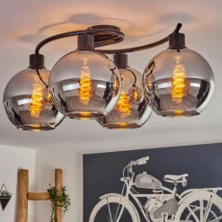 hofstein Plafonnier - Verre Koyoto Chrome, Fumé, 4 lumières