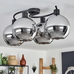 hofstein Plafonnier - Verre Koyoto Chrome, Fumé, 4 lumières