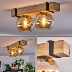 Lampes Industrielles-hofstein Plafonnier - Verre Montgomery Écru, Noir, 2 lumières