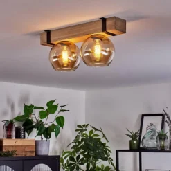 Lampes Industrielles-hofstein Plafonnier - Verre Montgomery Écru, Noir, 2 lumières