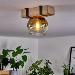 Lampes Dorées-hofstein Plafonnier - Verre Montgomery Écru, Noir, 1 lumière