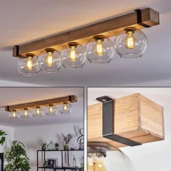 Lampes Industrielles-hofstein Plafonnier - Verre Montgomery Écru, Noir, 5 lumières