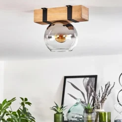 hofstein Plafonnier - Verre Montgomery Écru, Noir, 1 lumière