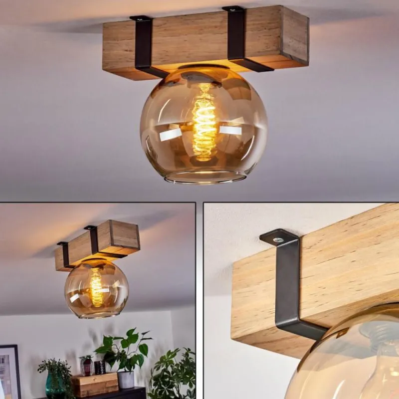 hofstein Plafonnier - Verre Montgomery Écru, Noir, 1 lumière