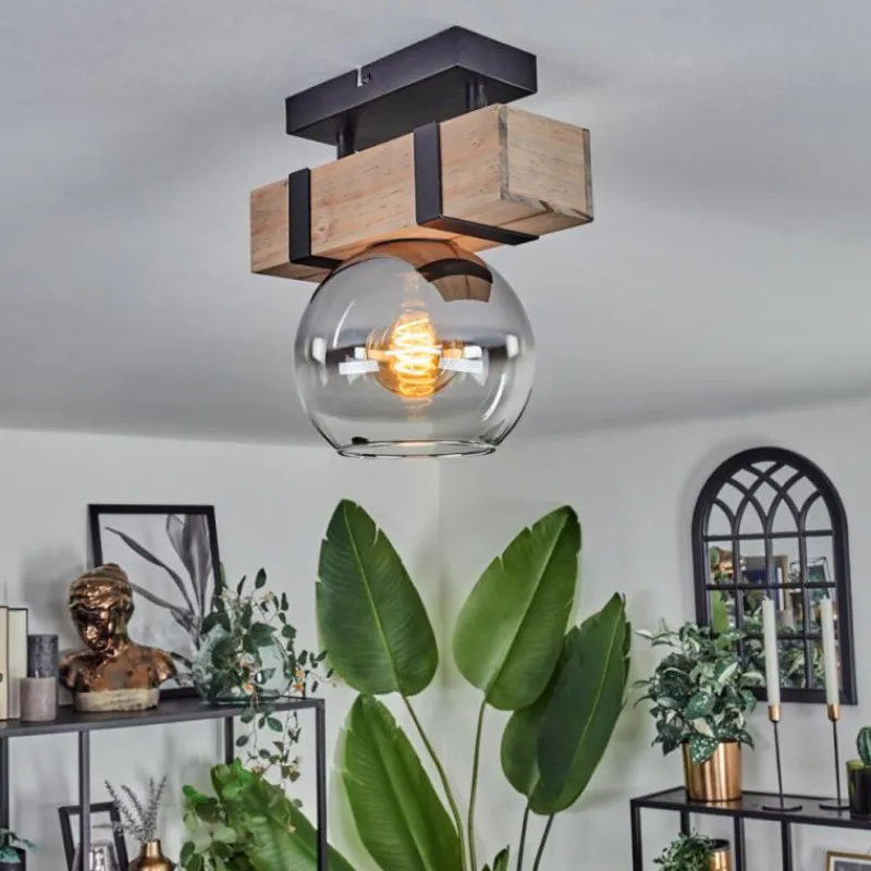 hofstein Plafonnier - Verre Montgomery Écru, Noir, 1 lumière