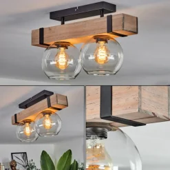 hofstein Plafonnier - Verre Montgomery Écru, Noir, 2 lumières