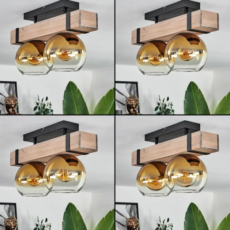 Lampes Dorées-hofstein Plafonnier - Verre Montgomery Écru, Noir, 2 lumières