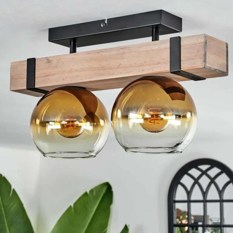 Lampes Dorées-hofstein Plafonnier - Verre Montgomery Écru, Noir, 2 lumières