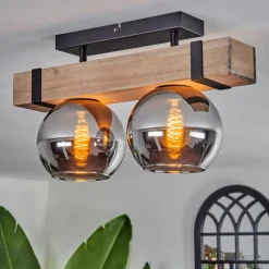 hofstein Plafonnier - Verre Montgomery Écru, Noir, 2 lumières