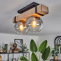 hofstein Plafonnier - Verre Montgomery Écru, Noir, 2 lumières