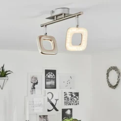 hofstein Plafonnier Villenauxe LED Chrome, Nickel mat, 2 lumières