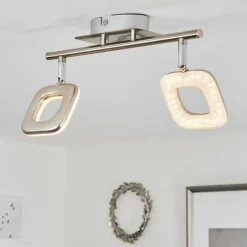 hofstein Plafonnier Villenauxe LED Chrome, Nickel mat, 2 lumières