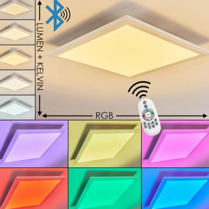 hofstein Plafonnier Voisines LED Blanc, 1 lumière, Télécommandes, Changeur de couleurs