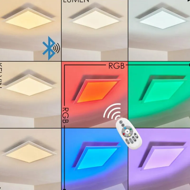 hofstein Plafonnier Voisines LED Blanc, 1 lumière, Télécommandes, Changeur de couleurs