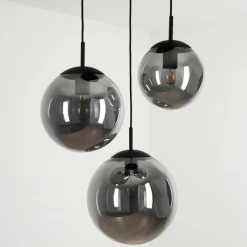 Suspension Verre Fumé-hofstein Plafonnier Voluntad Noir, 3 lumières