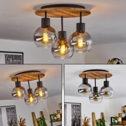 Suspension Verre Fumé-hofstein Plafonnier Vouhet Brun, Couleur bois, Noir, 3 lumières