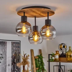 Suspension Verre Fumé-hofstein Plafonnier Vouhet Brun, Couleur bois, Noir, 3 lumières