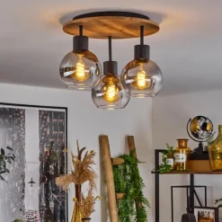 Suspension Verre Fumé-hofstein Plafonnier Vouhet Brun, Couleur bois, Noir, 3 lumières