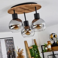 Suspension Verre Fumé-hofstein Plafonnier Vouhet Brun, Couleur bois, Noir, 3 lumières