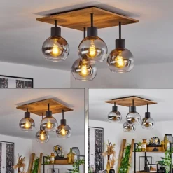 Lampes En Bois-hofstein Plafonnier Vouhet Brun, Couleur bois, Noir, 4 lumières