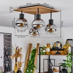 Lampes En Bois-hofstein Plafonnier Vouhet Brun, Couleur bois, Noir, 4 lumières