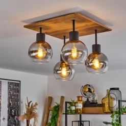 Lampes En Bois-hofstein Plafonnier Vouhet Brun, Couleur bois, Noir, 4 lumières