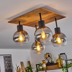 Lampes En Bois-hofstein Plafonnier Vouhet Brun, Couleur bois, Noir, 4 lumières