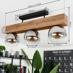 Luminaires Scandinaves-hofstein Plafonnier Vouhet Brun, Couleur bois, Noir, 3 lumières